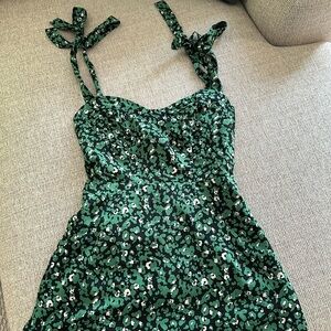 Green floral mini dress with tie straps
